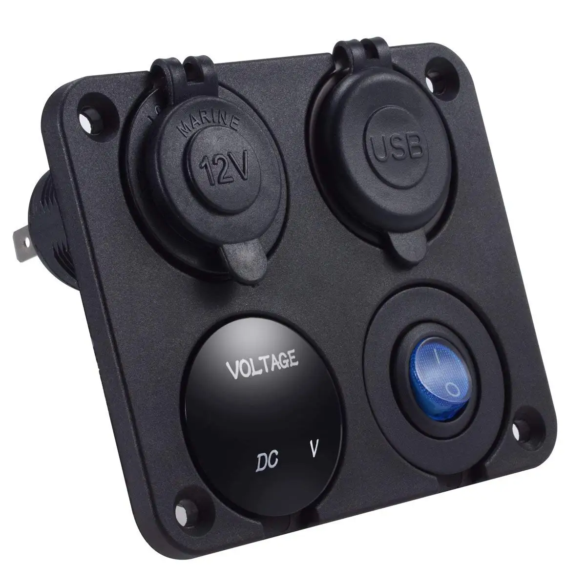 diy dual usb charger 4 2a voltmeter 12v power outlet on off switch four function panel for car boat marine rv truck camper free global shipping