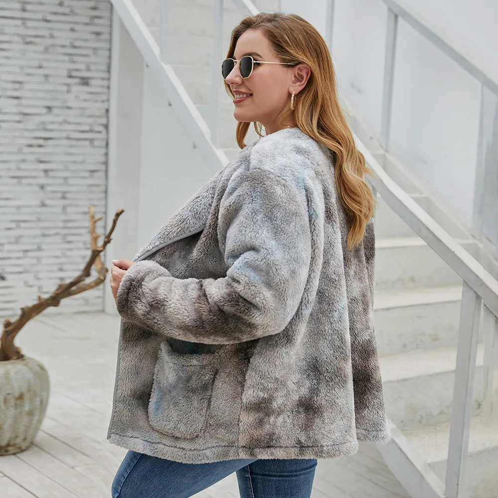 

Nice Autumn Oversized Faux Fur Coat Women Tie Dye Teddy Coat Winter Teddy Jacket for Women Fleece Plush Jackets Female Plus Size