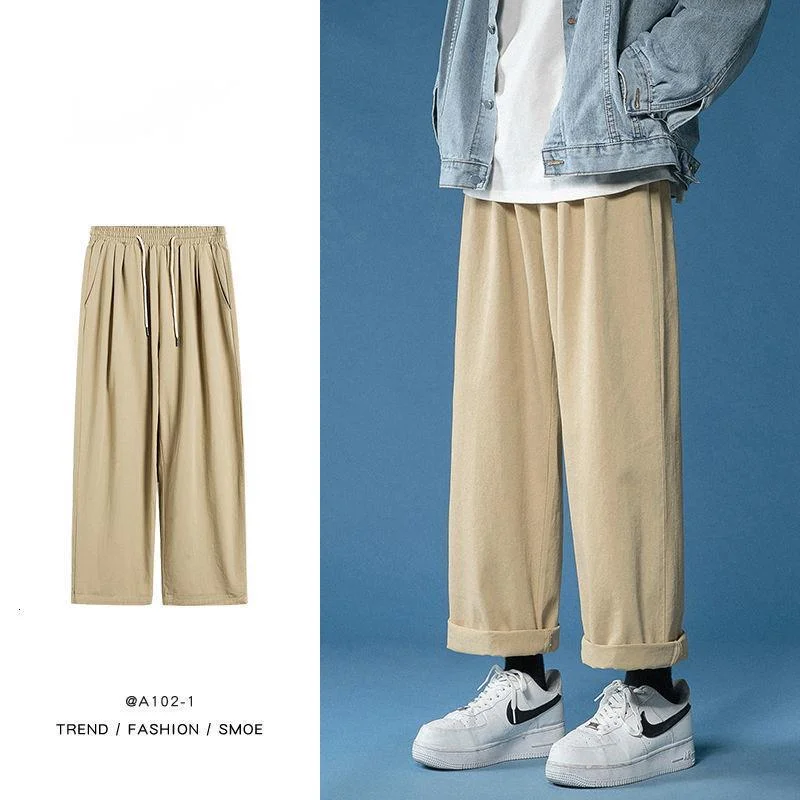 

HYRSKR Korean Streetwear Men Wide Leg Pants Solid Color Cotton Man Oversized Trousers Harajuku Male Casual Straight Pants 3XL