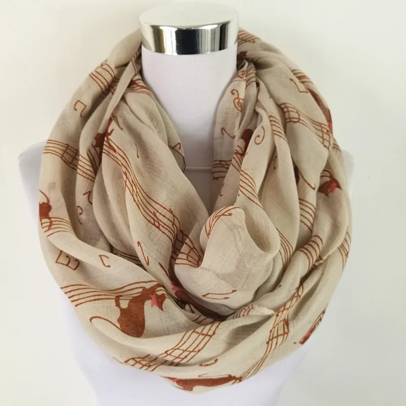 Ring scarf Beige Темно-синий с принтом музыкальных нот, зимний шарф-хомут Для женщин музыка шали и шарфы bufandas mujer echarpes - Цвет: Ring scarf Beige