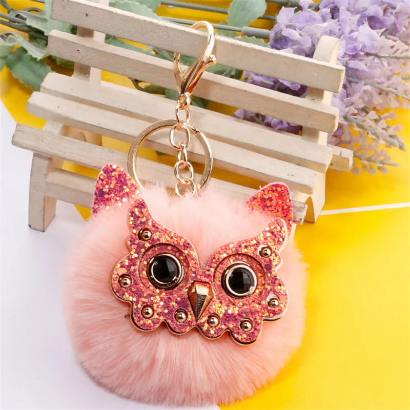 1 шт. пушистые меховые милые цепочки для ключей в виде совы карамельного цвета с