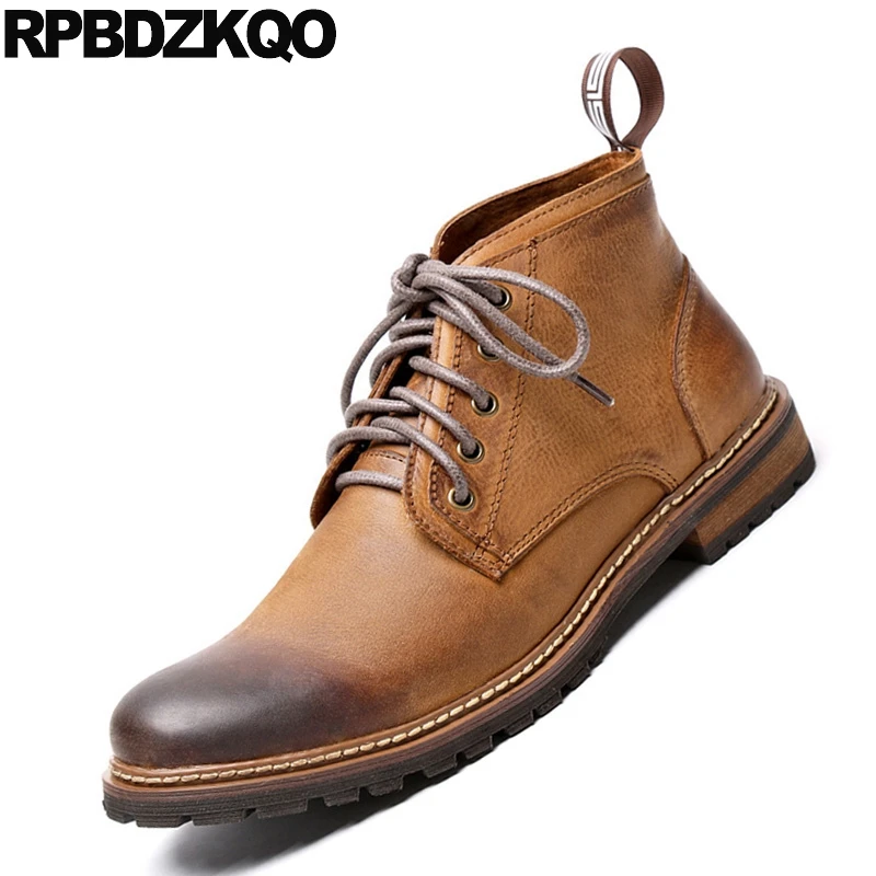 Ботинки мужские короткие из натуральной кожи армейские ботинки со шнуровкой в