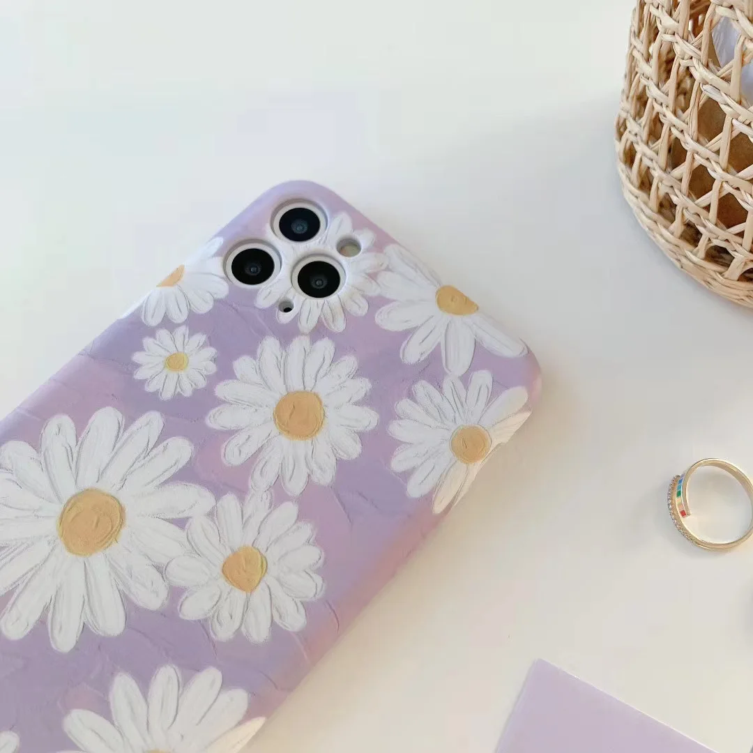 

Oil painting style daisy for 11pro / max Apple 12 / XS / XR / SE case iPhone 7 female 8plus