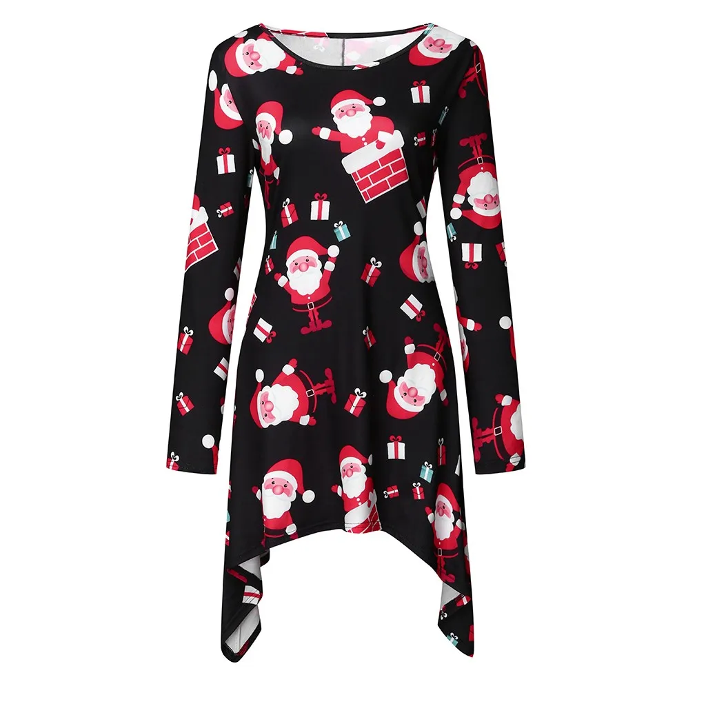 Новое поступление 2020 женское платье с круглым вырезом рождественское принтом