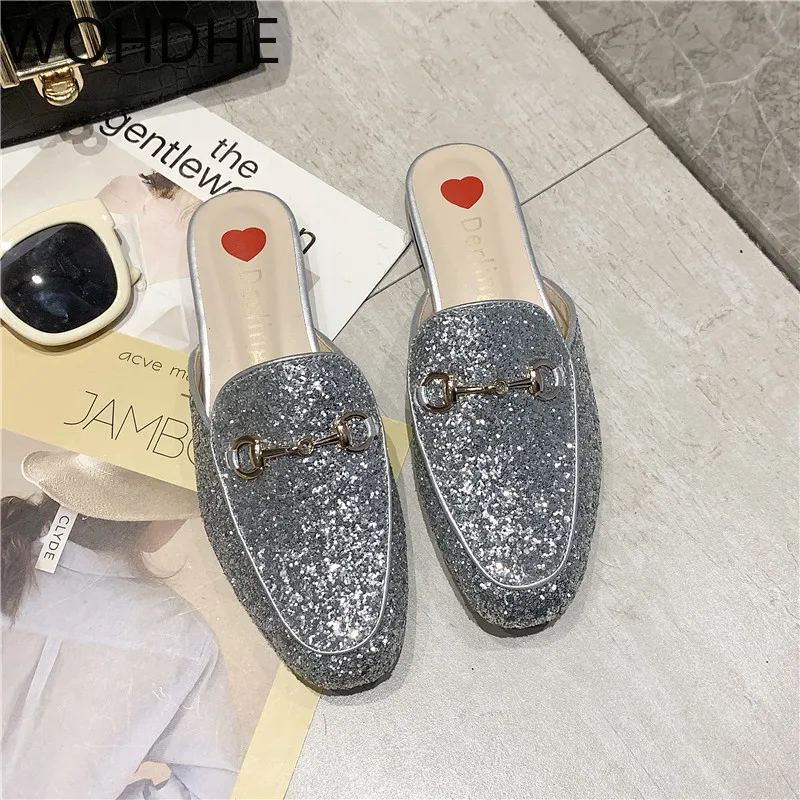 Шлепанцы женские на низком каблуке с квадратным носком в британском стиле лето