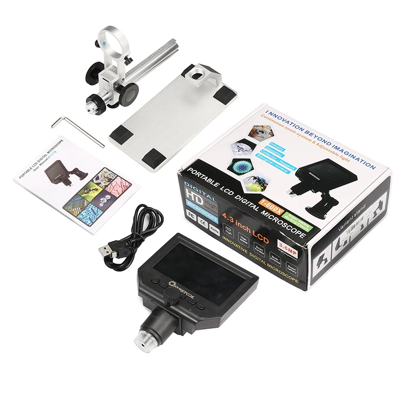 

G600 600X 3.6MP Digital Electronic Microscope Video 4.3inch HD LCD Phone Repair Magnifier With Metal Stand Lifting Bracket