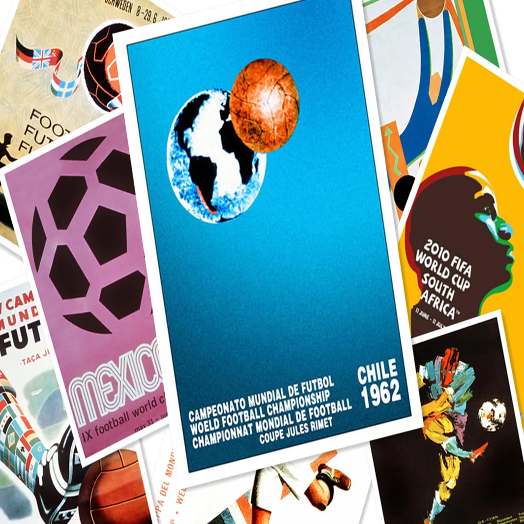 Все предыдущие с логотипом Кубка мира талисман футбольный плакат 30X42 см ретро
