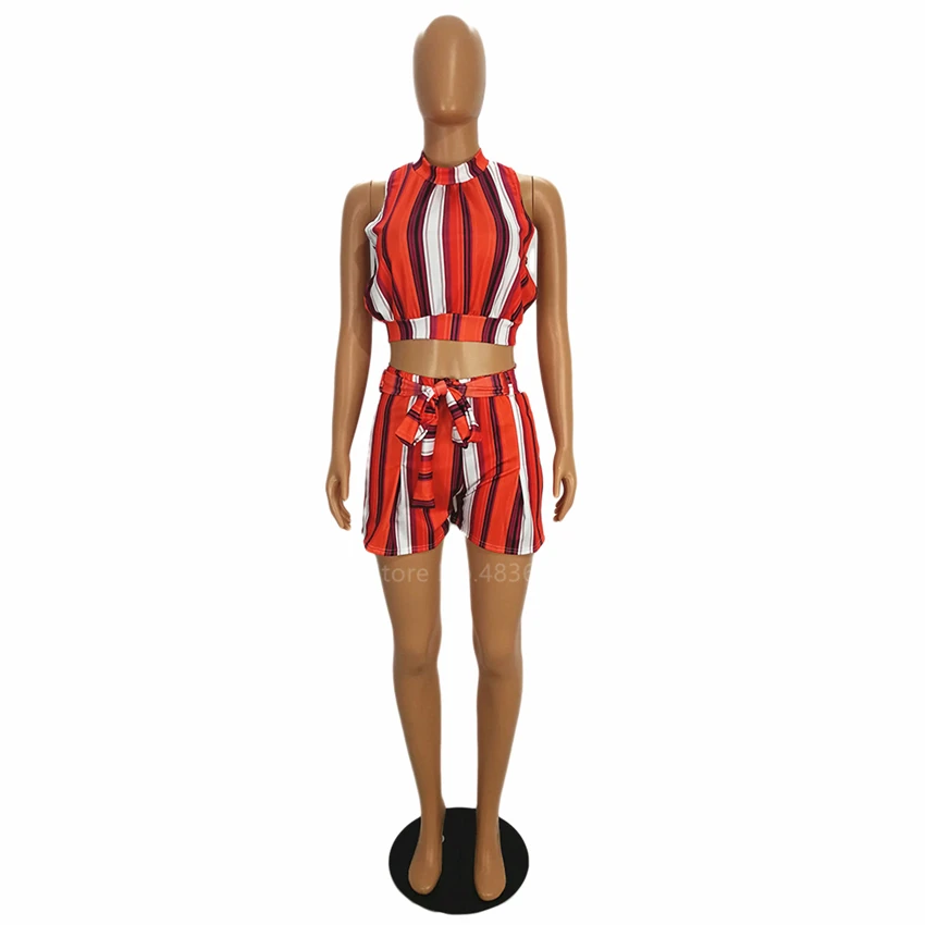 

Women African Clothing Stripe Sleeveless Pants Suit 2020 New Fashion Female Bandage Riche Print Top Dashiki Dress Plus Size