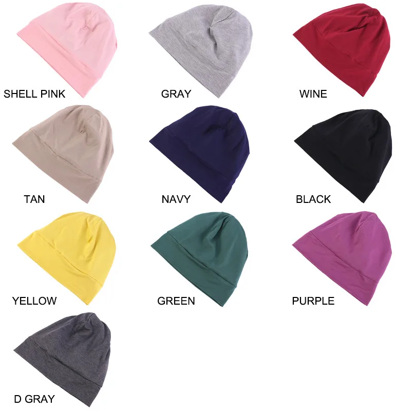 

2021 New 10 Colors Cotton Turban Muslim Elastic Chemo Cancer Cap Stain Lining Night Sleep Cap Bonnet Hair Loss Cover Hijabs