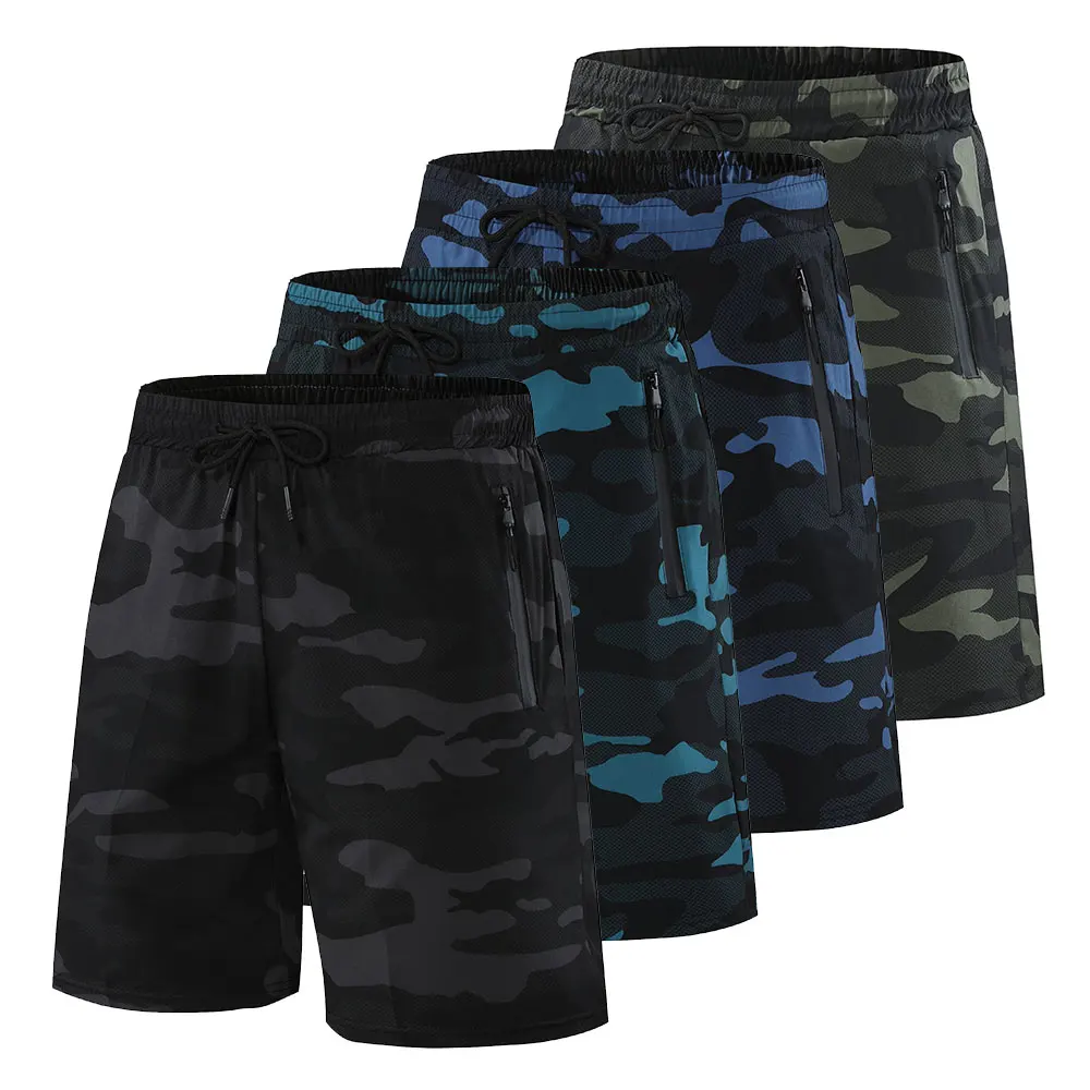

2021 men's shorts fitness shorts quick-drying running men's camouflage zipper pocket beach pants casual pants swim shorts pop it