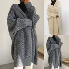 Женский длинный вязаный кардиган, повседневный свободный однотонный джемпер большого размера в Корейском стиле, 2021