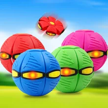 Flying UFO Flat Throw Disc Ball With LED Light Toy Flying Saucer Ball Deformation Foot Ball Childrens Outdoor Sports Ball Toy