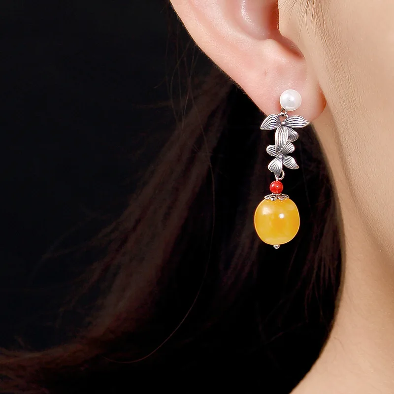 Олень Серебро S925 чистое серебро ретро натуральный мед воск Янтарный