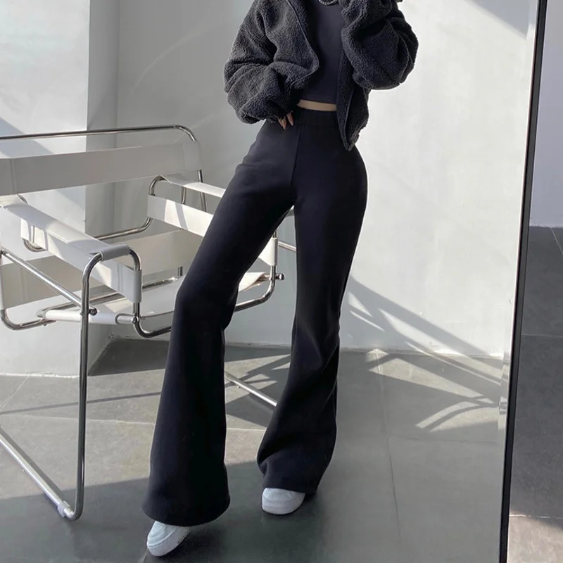 

Женские брюки-клеш TVVOVVIN, однотонные, с эластичной талией, плотные, повседневные, весна-осень, BSXM