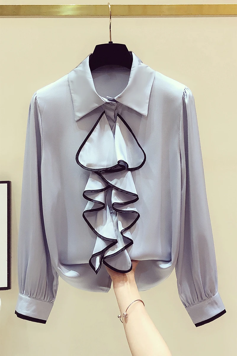 

2021 Spring Clothes New Ruffled Stitching Chiffon Shirt Fashion Women's Botton Up Shirts Woman Elegant Blouse Lady Blusas Mujer