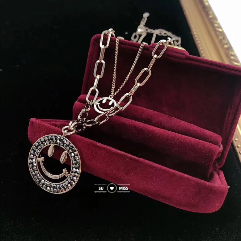 Модное Кристальное ожерелье с кулоном двойным слоем хит продаж милый