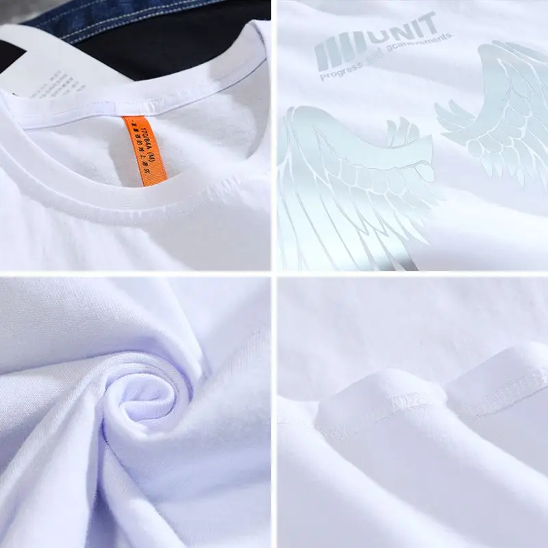 

Wings 3M Reflective High Street Fashion Men and Women Round Neck Short Sleeves, Loose Print Pure Cotton Shirt Men And Women