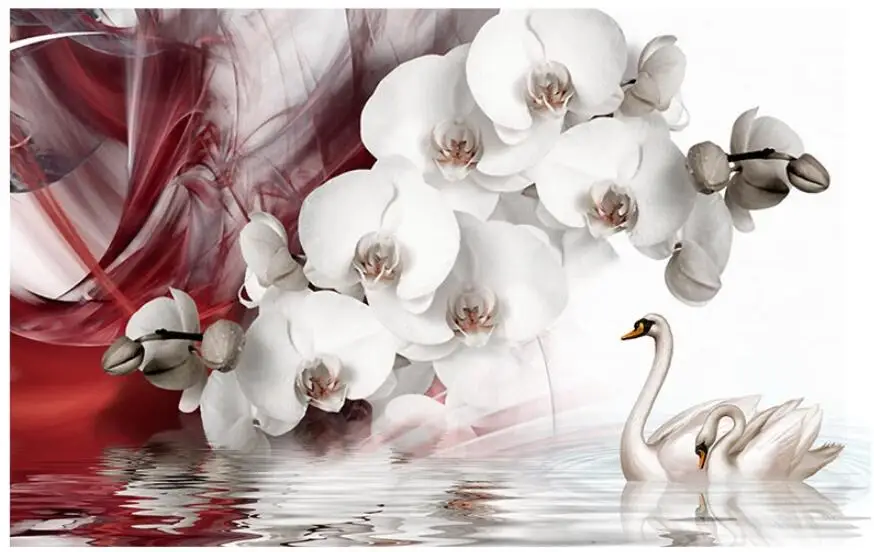 3d обои на заказ фотообои современный красивый Лебедь фаленопсис декор для
