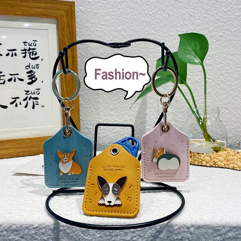 Creative Leather Alloy Corgi Access Control Card Holder Keychain Cute Dog Car Keyring men women Bag pendant key chains | Украшения и