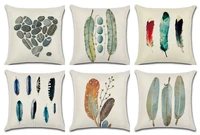 new multicolored feather stones printing cushion cover linen throw pillow case sofa car waist pillowcases home decor 4545cm