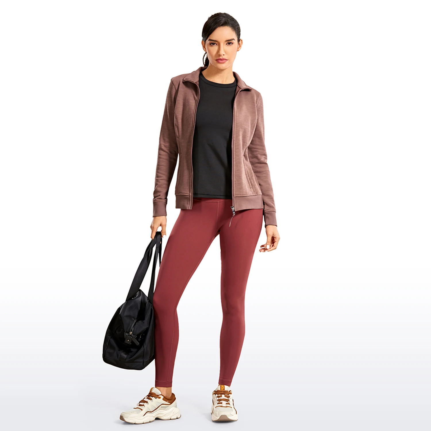 CRZ YOGA Women's Full Zip Workout Outwear Cotton Slim Fit Running Track Jacket with Pockets