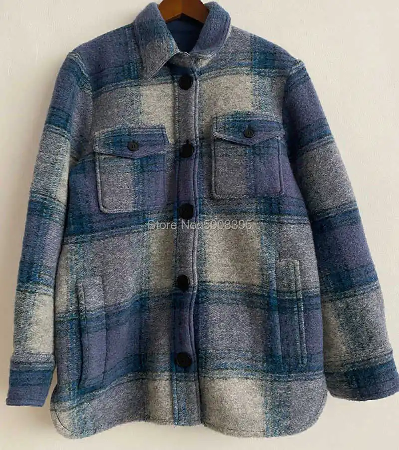 

Woman Fashion Gastoni Wool Blend Checked Jacket Chest Pockets Long Sleeves Short Jacket coat 2021