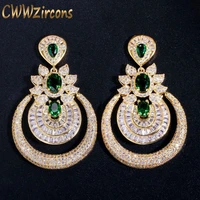 cwwzircons dubai 18k yellow gold vintage costume jewelry green emerald long big drop wedding party earrings for women cz457