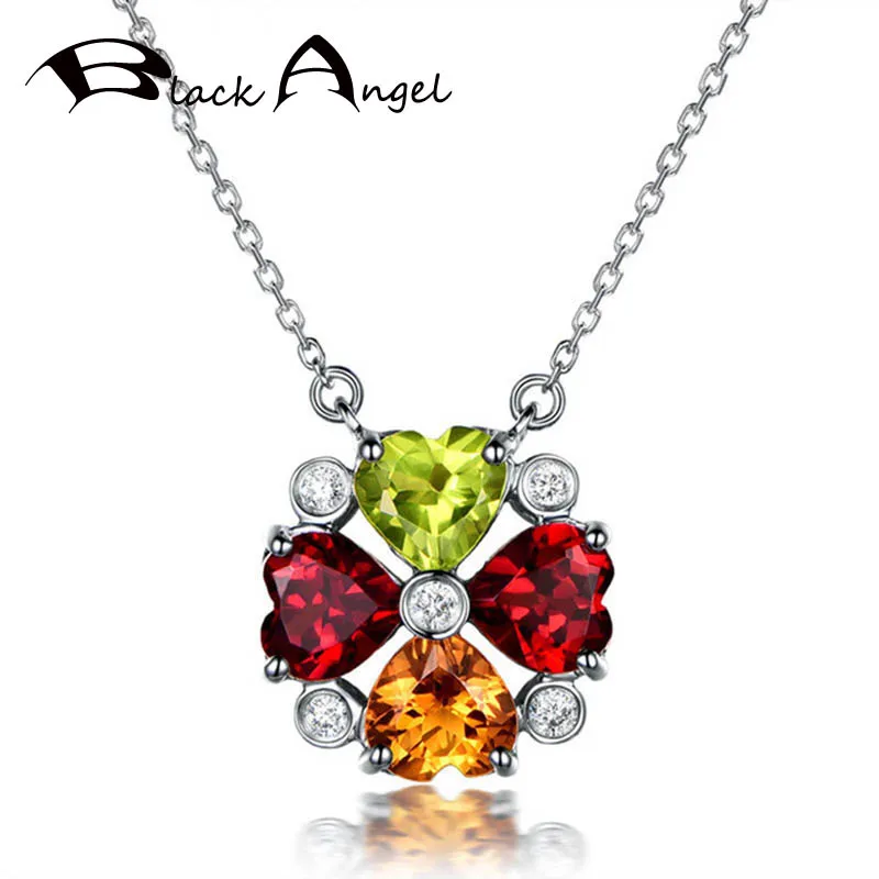 

BLACK ANGEL 925 Sterling Silver Elegant Colorful Peridot Gemstone Citrine Heart Pendant Necklace for Women Jewelry Wholesale