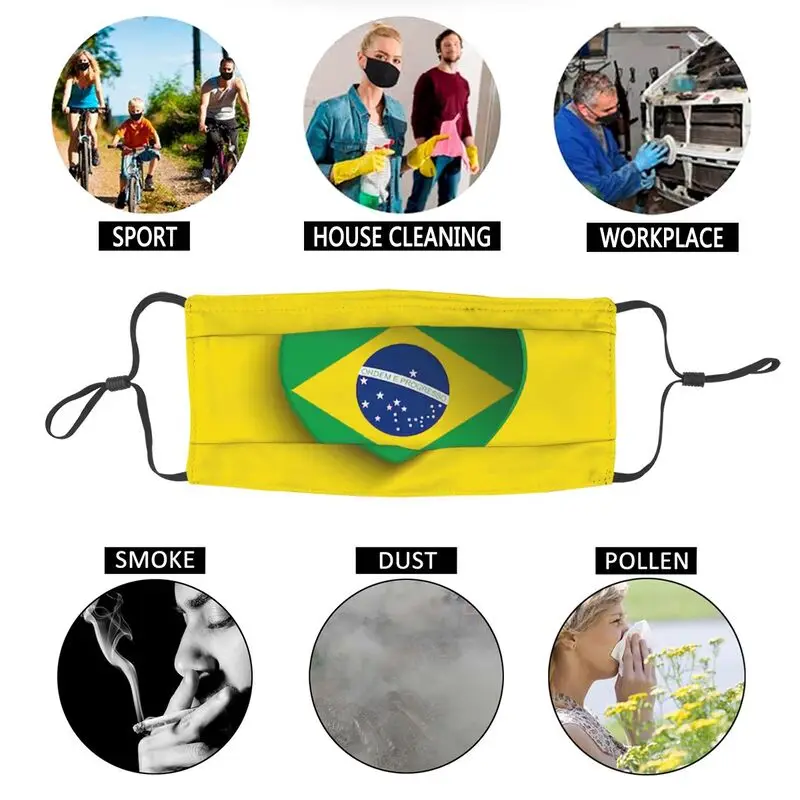 

Brazilian Flag Reusable Face Mask 3D Printing Graphics Anti Haze Dustproof Protection Cover Respirator Mouth Muffle