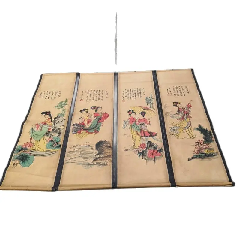 

Китайская Картина со старым свитком, четыре экрана, картины среднего зала, подвесная картина, классические картины четыре красотки