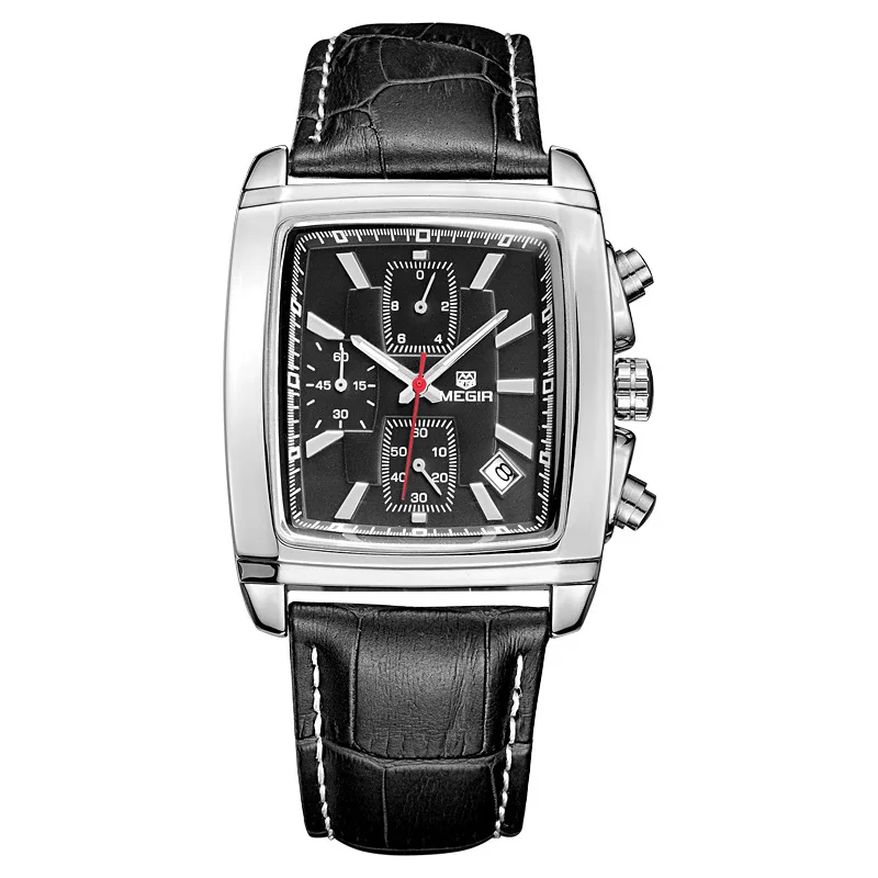 Мужские часы MEGIR 2020 многофункциональные светящиеся с кожаным ремешком и