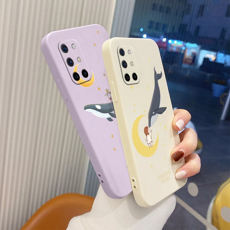 

Whale Kid Liquid Silicone Case For Oneplus 8t 9 9pro 9r pro Shockproof Square Camera Lens Protection Soft Phone Cover Funda