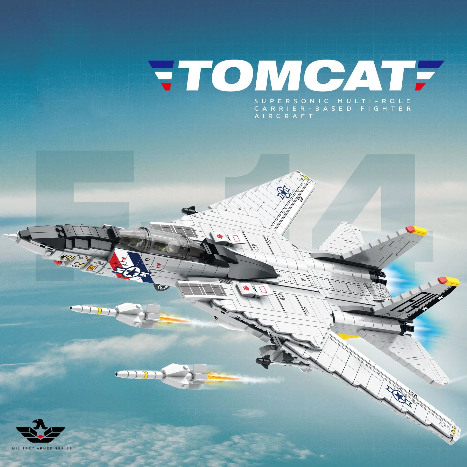 MOC Military Airplane F-14 Tomcat Fighter Model Building Blocks DIY Large Aircraft Bricks Educational Kids Toys Birthday Gifts | Игрушки и