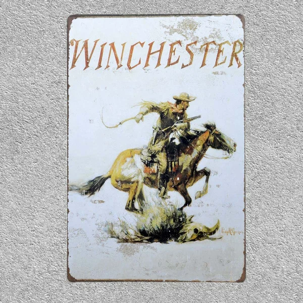 

Winchester Tin Metal Sign Decor Cowboy Horse