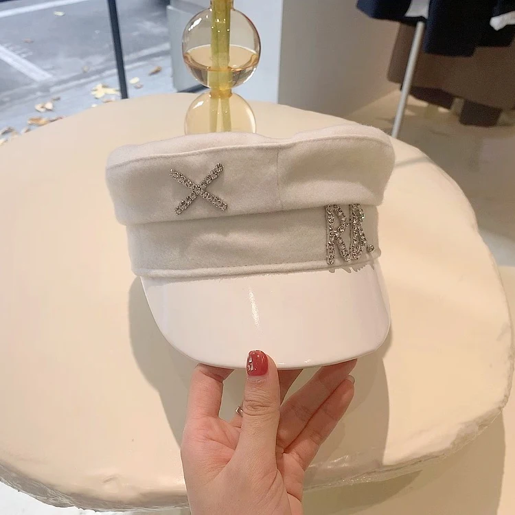 

2021 New Women Hats Crystal Baker Boy Hat Wool Newsboy Caps Female Flat Militray Caps Visor S M L