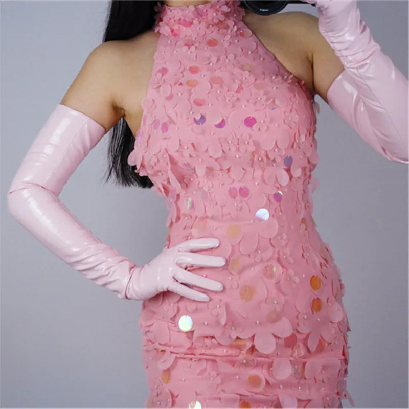 70 см очень длинные кожаные перчатки опера из кожи овчины ПУ женский светильник