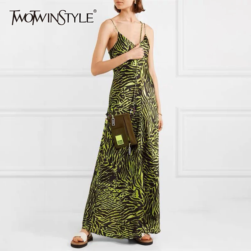 TWOTWINSTYLE платья с леопардовым принтом женские v образным вырезом на тонких