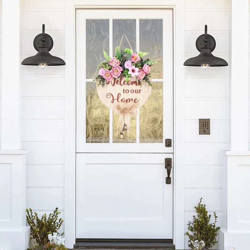 Country Style Hello Wreath Front Door Decorative Plate Round Welcome Wooden Listing House Number Craft Decoration | Дом и сад