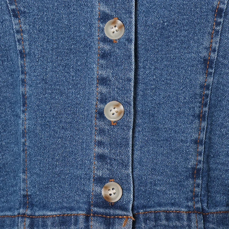 

Ruffles Puff Sleeve Patchwork Design Denim Shirts Fashion Temperament Casual Blouses Women 2021 New Sweet Office Lady Tops