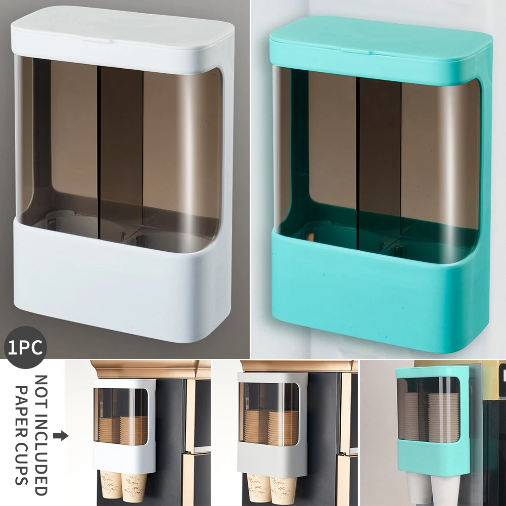 

Storage Rack Cup Dispenser Double Tube Home Office Dustproof Punch Free Pull Type Space Saving Large Capacity Wall Mounted