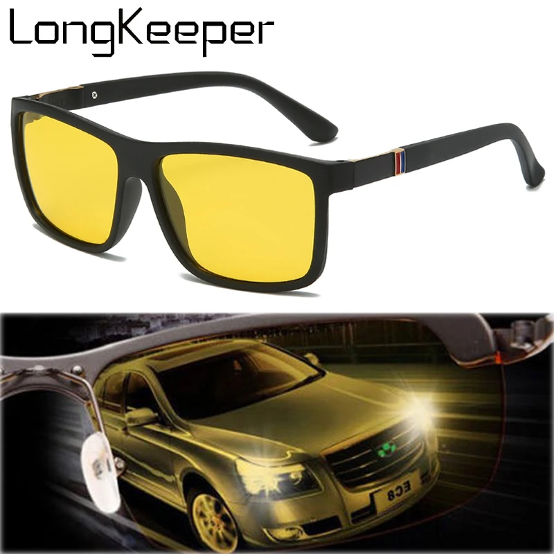 

LongKeeper Night Vision Polarized Sunglasses Men Women Rectangle Driving Sun Glasses Anti-Glare Goggles UV400 oculos masculino