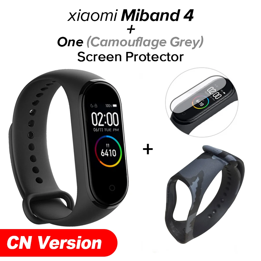 Camou Grey N Film Xiaomi Mi-браслет 4 новейший Xiaomi Mi-браслет 4 браслет 3 цвета сердечный ритм фитнес 135 мАч цветной экран Bluetooth 5,0 - Цвет: Camou Grey N Film