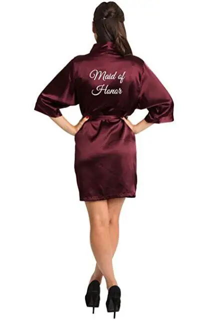 wine Maid of Honor Винно-Красный халат невесты мать сестра невесты свадебный подарок халат кимоно атласные халаты 001 - Цвет: wine Maid of Honor