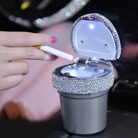 rhinestone portable car ashtray with led light crystal diamond car ash tray ashtray storage cup holder for girls car accessories