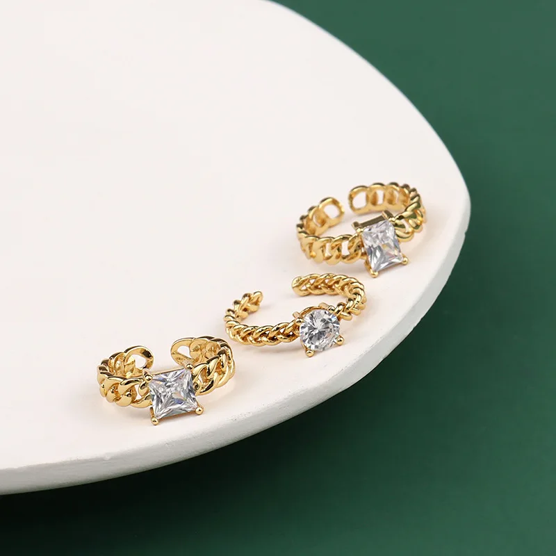 

2021 New Japanese And Korean Creative Fashion Micro-Zircon Opening Ring Temperament Chain Hollow-Out Design Women's Ring