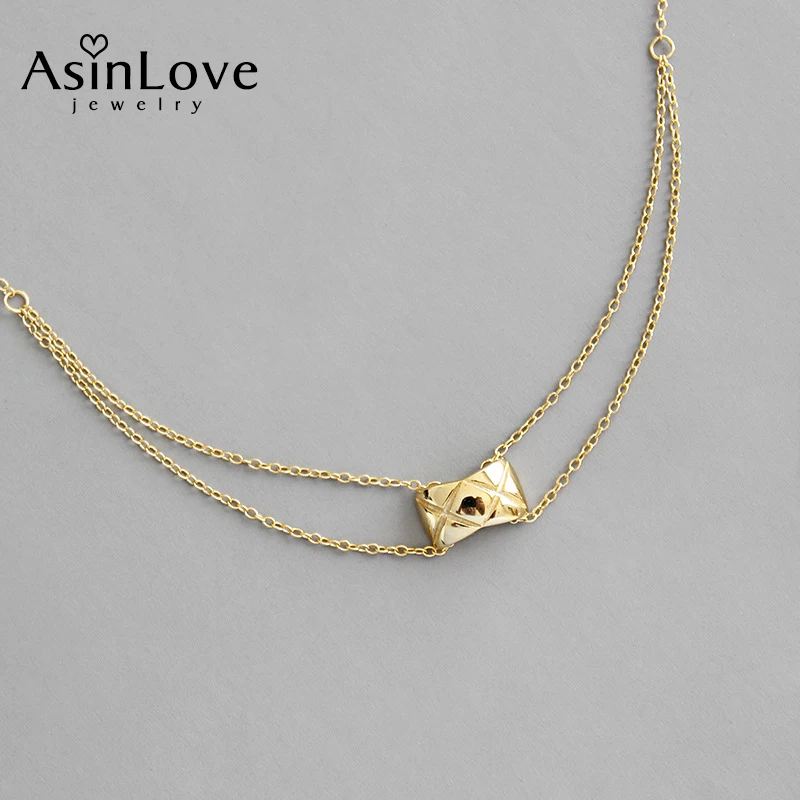 AsinLove 100% Стерлинговое Серебро 925 пробы креативный Ромбический кулон в клетку