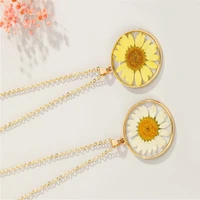 new daisy sun flower pendant necklace for women vintage dried flower resin necklace charm clavicle chain jewelry
