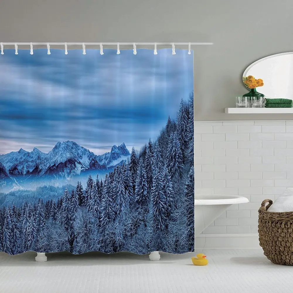 Гардина для душа Dafield с изображением природы озера ландшафта примитивная