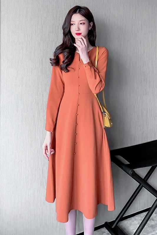 EAD 2020 spring new women's large size waist long-sleeved dress female Korean temperament long office lady | Женская одежда