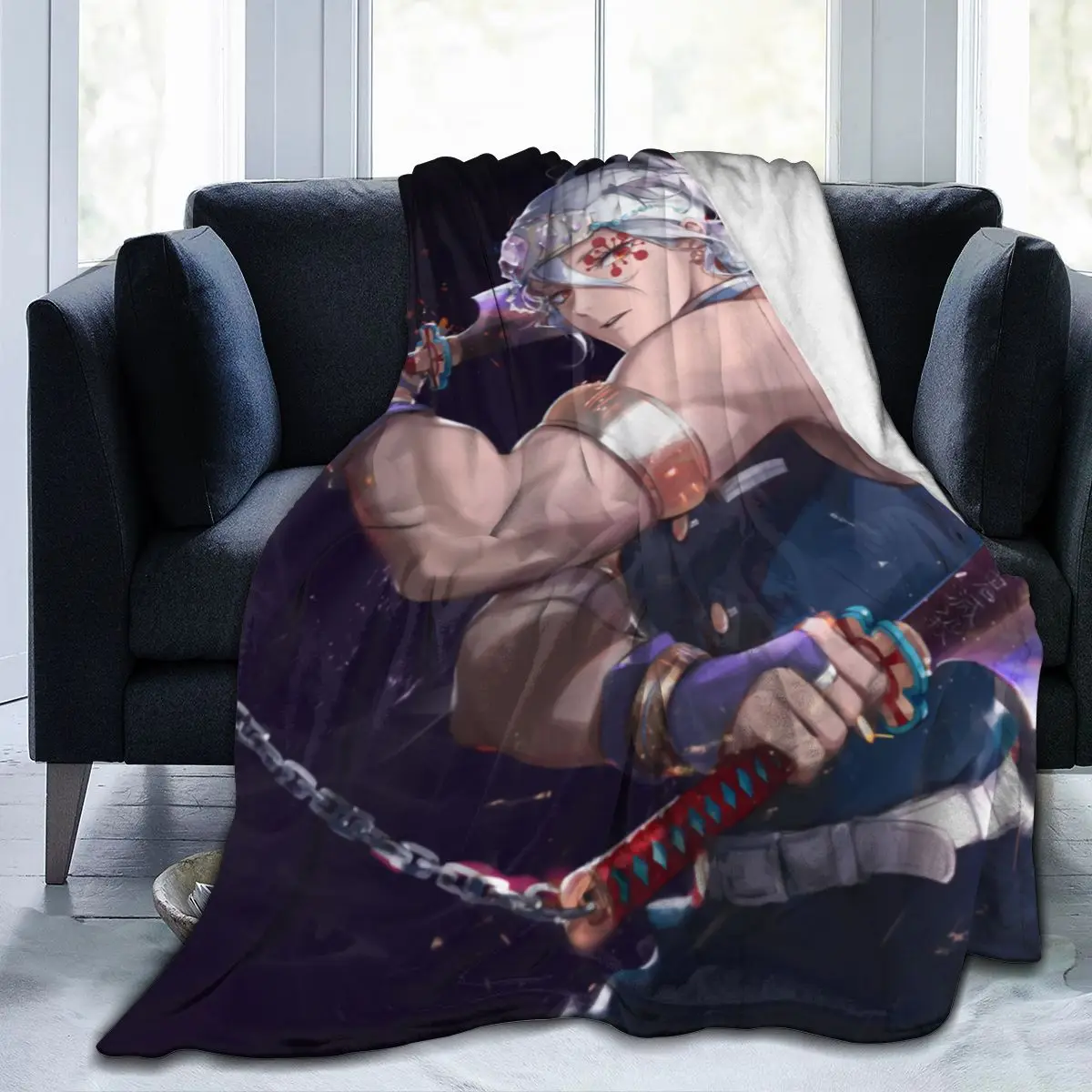 

Manta estampada en 3D de Anime DemonSlayer, colcha, ropa de cama retro, manta suave cuadrada de lana para picnic